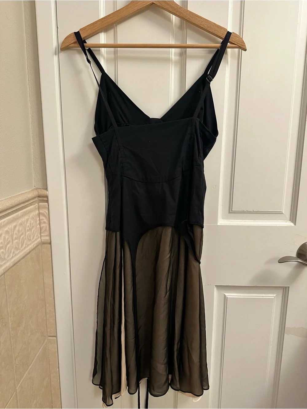 Black Sheer Panel Slip Dress - Classic Women's Evening Dress - Picture 3 of 3